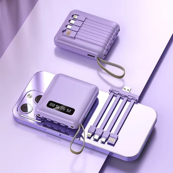 5000mAh Mini Power Bank avec Câbles Intégrés | + Lampe de Poche Intégrée