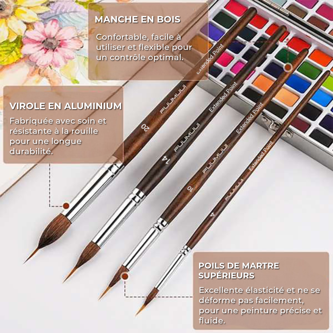 Pinceaux Aquarelle de Précision Professionnelle | 4 Pièces