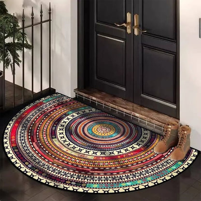 Tapis d'entrée demi-lune style bohème – Antidérapant & Doux