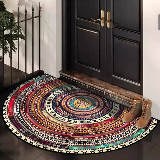 Tapis d'entrée demi-lune style bohème – Antidérapant & Doux