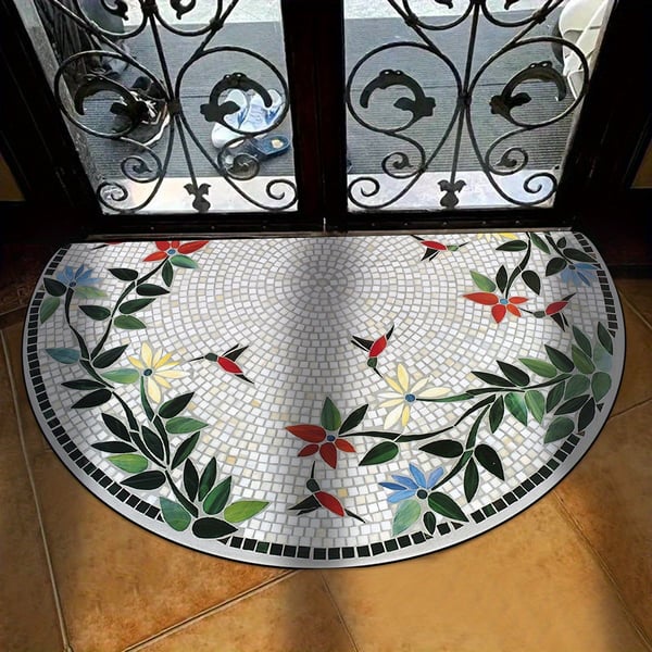 Tapis d'entrée demi-lune style bohème – Antidérapant & Doux