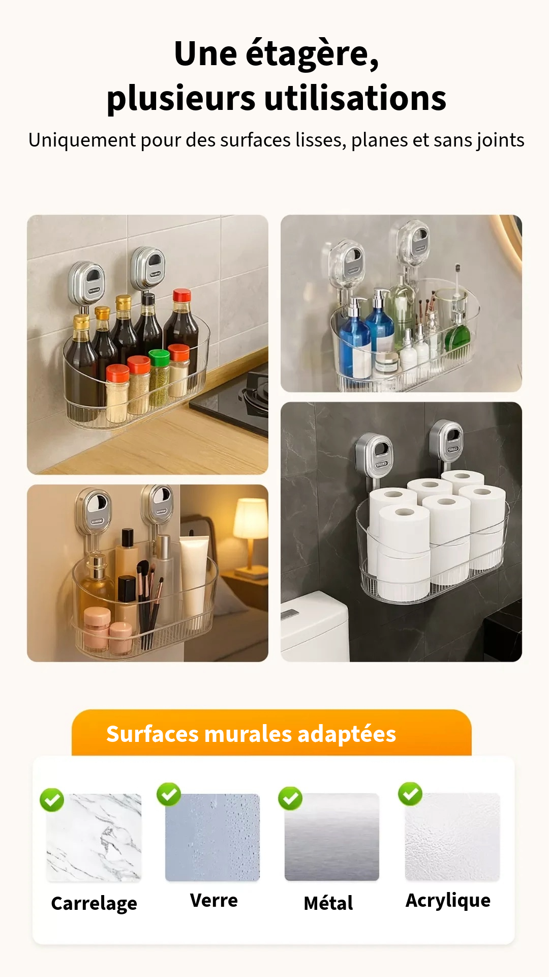 Étagère de rangement avec ventouse