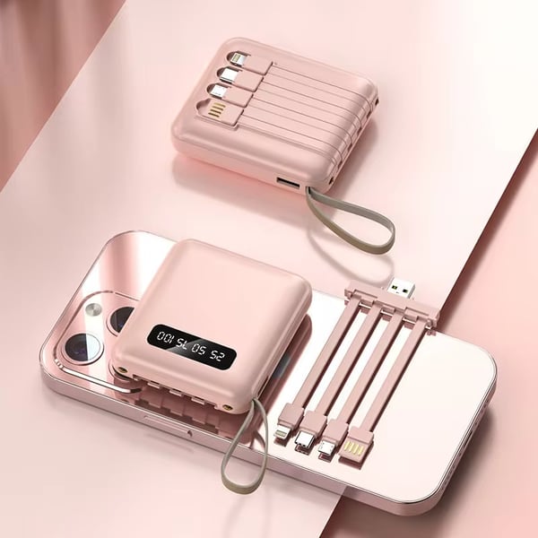 5000mAh Mini Power Bank avec Câbles Intégrés | + Lampe de Poche Intégrée