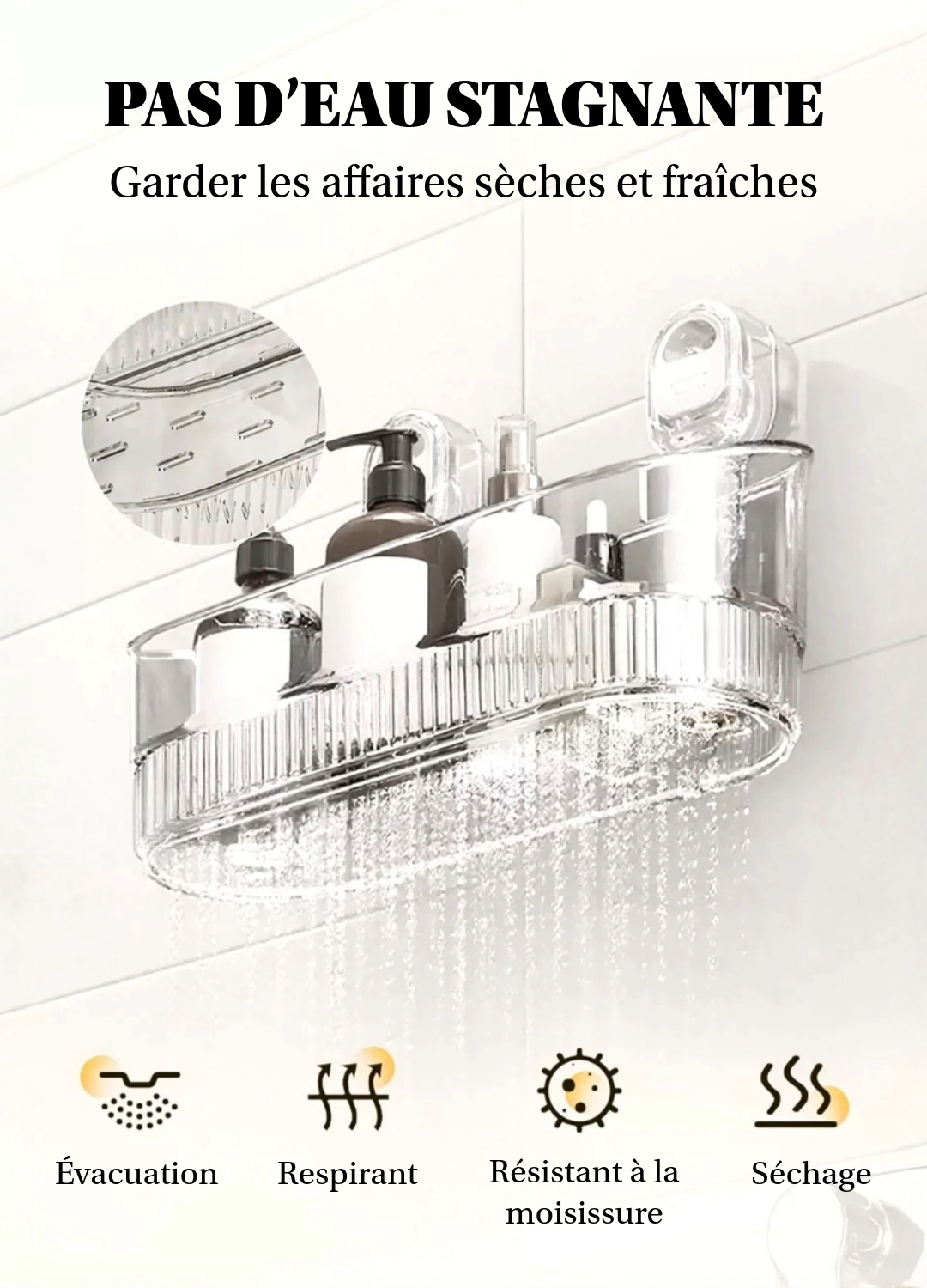 Étagère de rangement avec ventouse