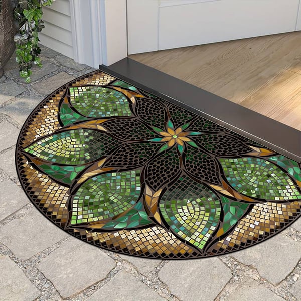 Tapis d'entrée demi-lune style bohème – Antidérapant & Doux