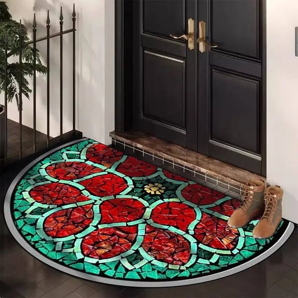 Tapis d'entrée demi-lune style bohème – Antidérapant & Doux
