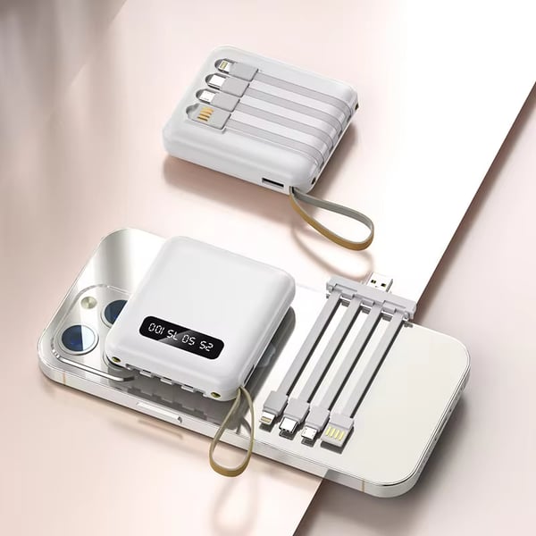 5000mAh Mini Power Bank avec Câbles Intégrés | + Lampe de Poche Intégrée