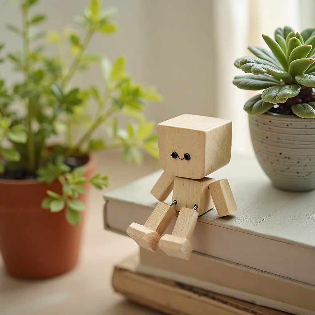 Figurine en bois charmante – 12 expressions faciales