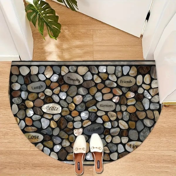 Tapis d'entrée demi-lune style bohème – Antidérapant & Doux