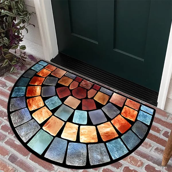 Tapis d'entrée demi-lune style bohème – Antidérapant & Doux