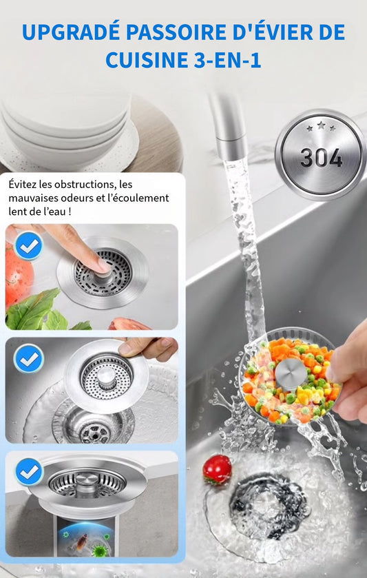 3-en-1 Passoire d’évier de Cuisine