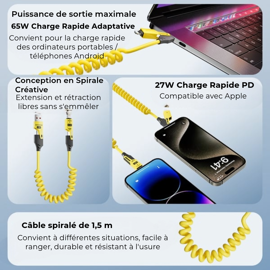 Chargeur Rétractable 4-en-1 | 150 cm