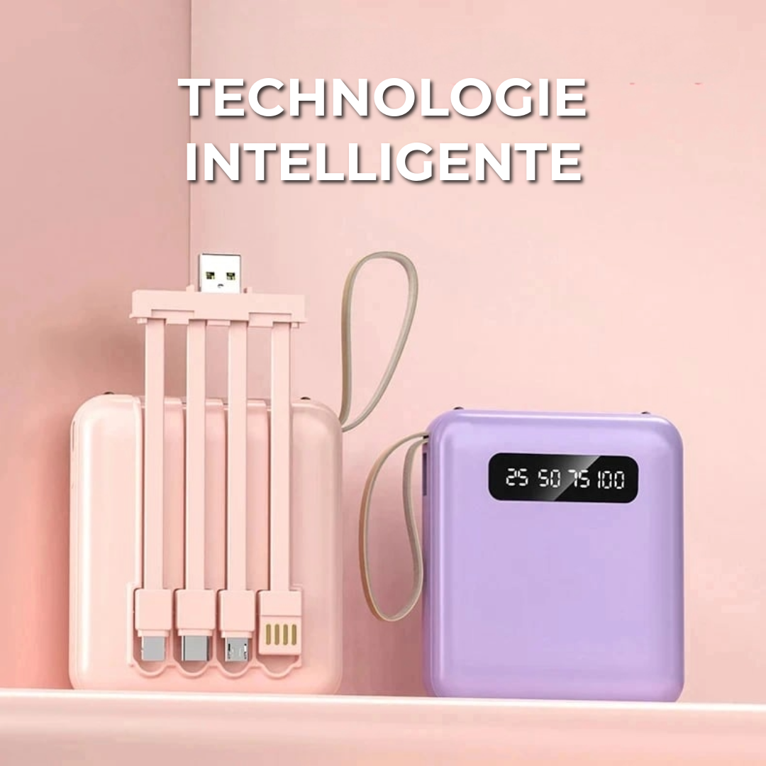 5000mAh Mini Power Bank avec Câbles Intégrés | + Lampe de Poche Intégrée