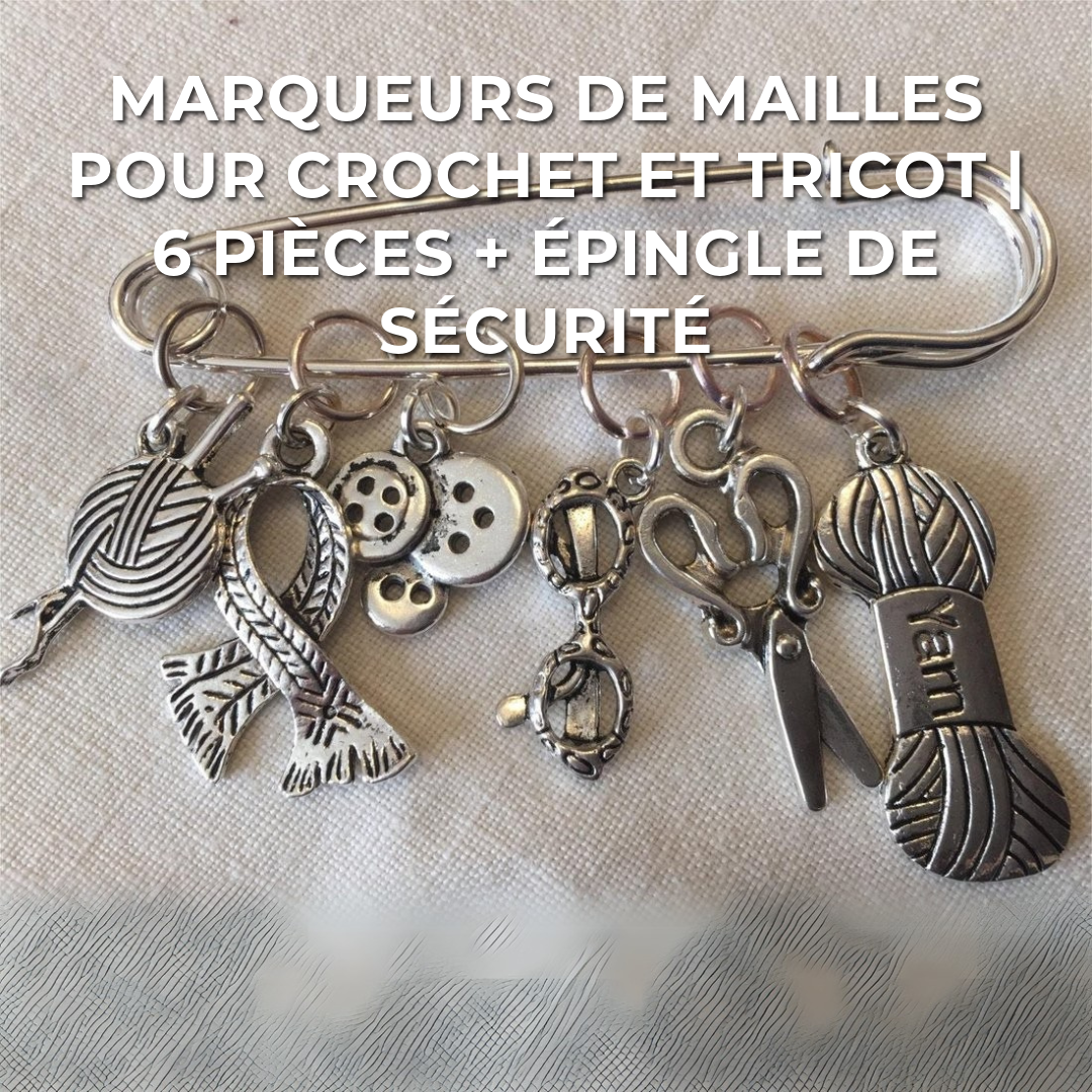 Marqueurs de mailles au crochet et au tricot | 6 pièces + épingle de sécurité