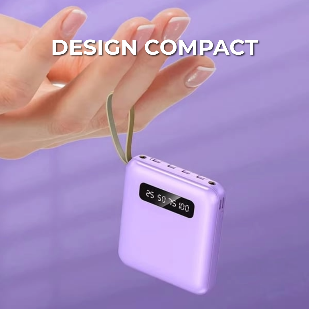 5000mAh Mini Power Bank avec Câbles Intégrés | + Lampe de Poche Intégrée
