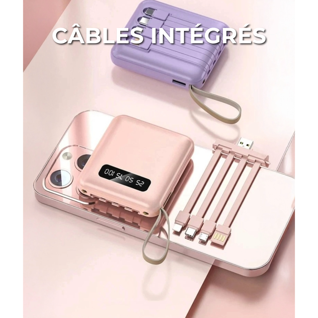 5000mAh Mini Power Bank avec Câbles Intégrés | + Lampe de Poche Intégrée