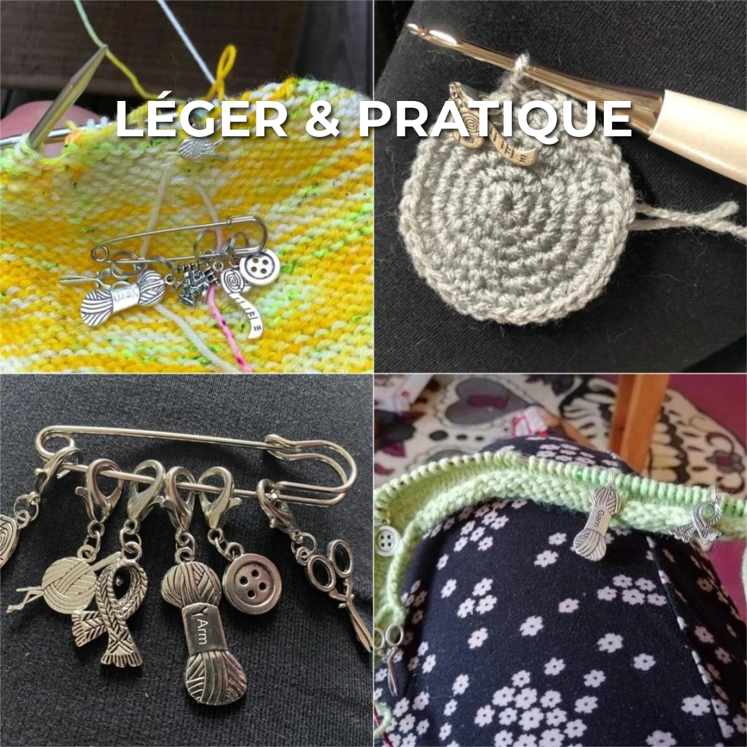 Marqueurs de mailles au crochet et au tricot | 6 pièces + épingle de sécurité