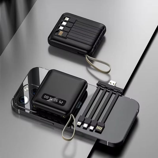 5000mAh Mini Power Bank avec Câbles Intégrés | + Lampe de Poche Intégrée